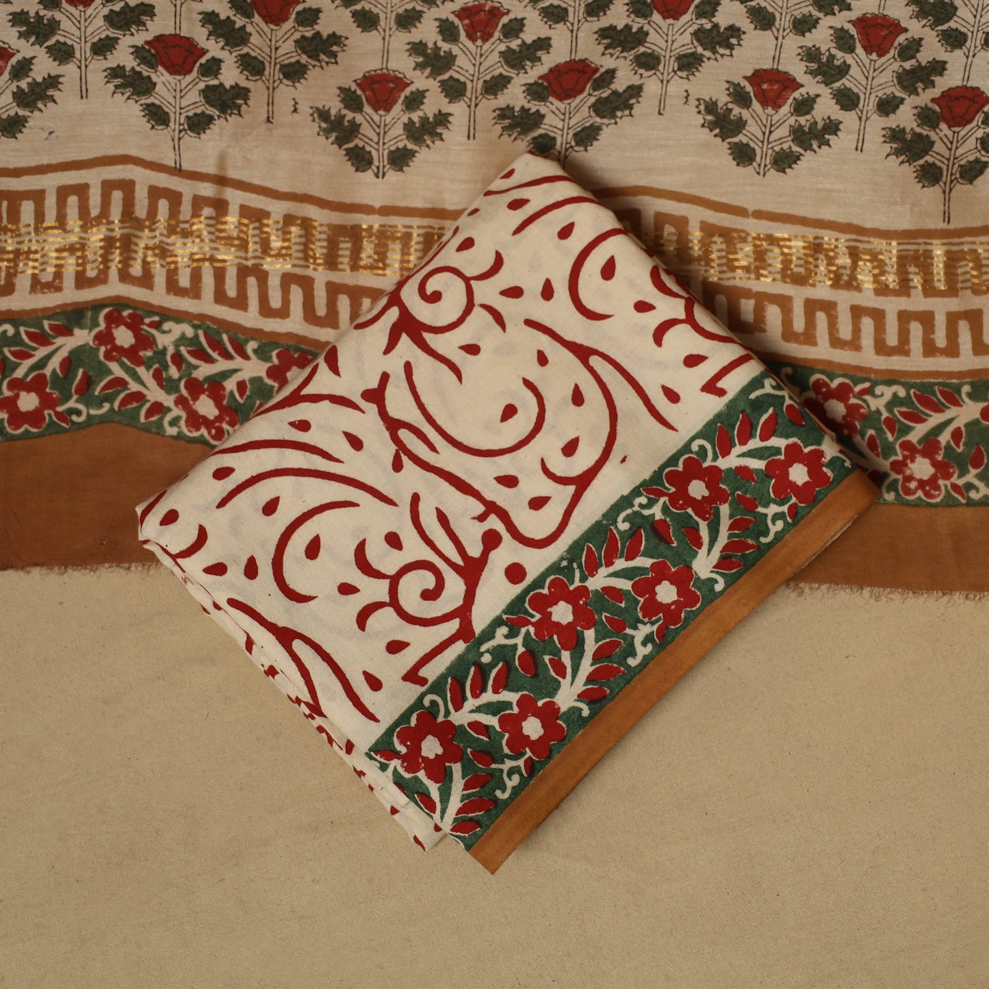 Maheshwari silk bagru hand 3pc unstitched dress material 08