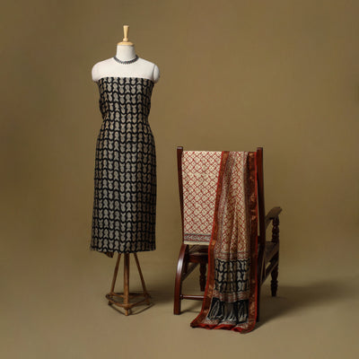 Maheshwari silk bagru hand 3pc unstitched dress material 09