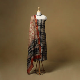 Maheshwari silk bagru hand 3pc unstitched dress material 09