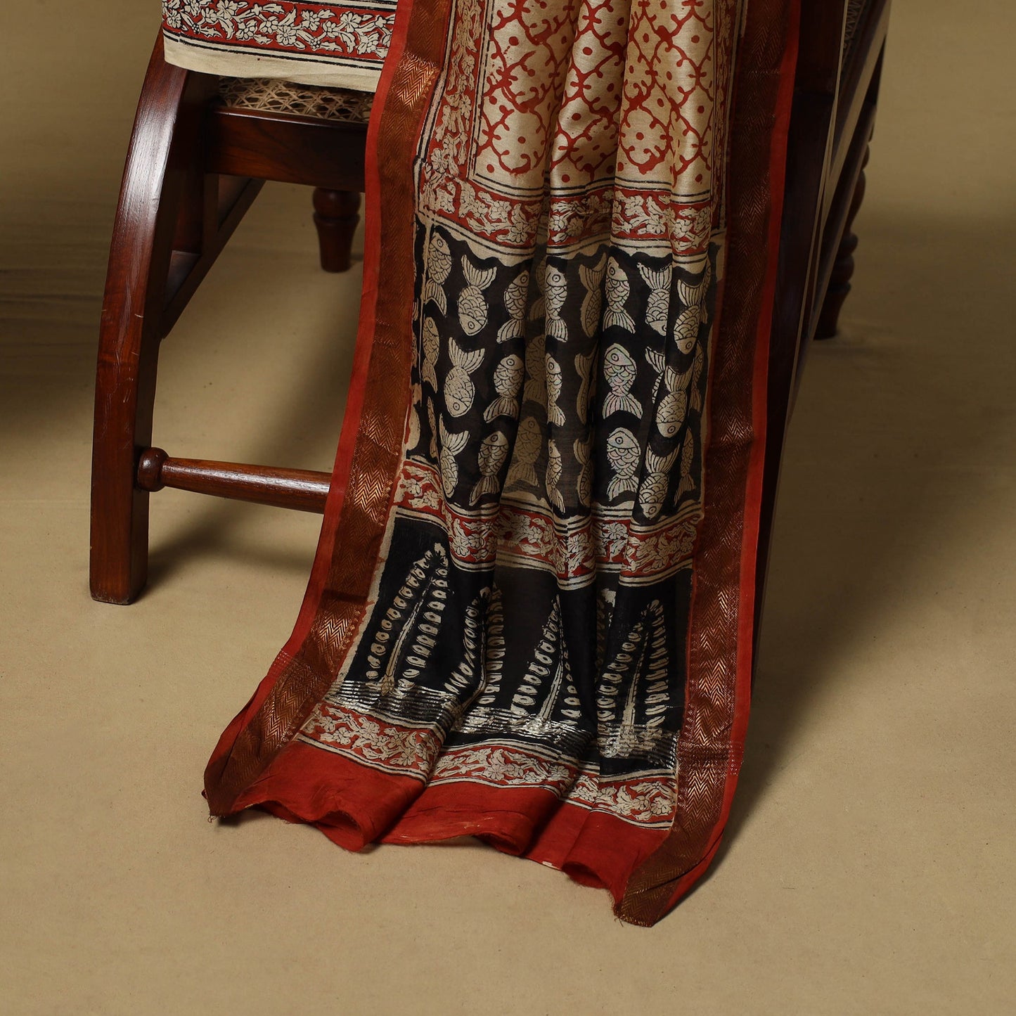 Maheshwari silk bagru hand 3pc unstitched dress material 09