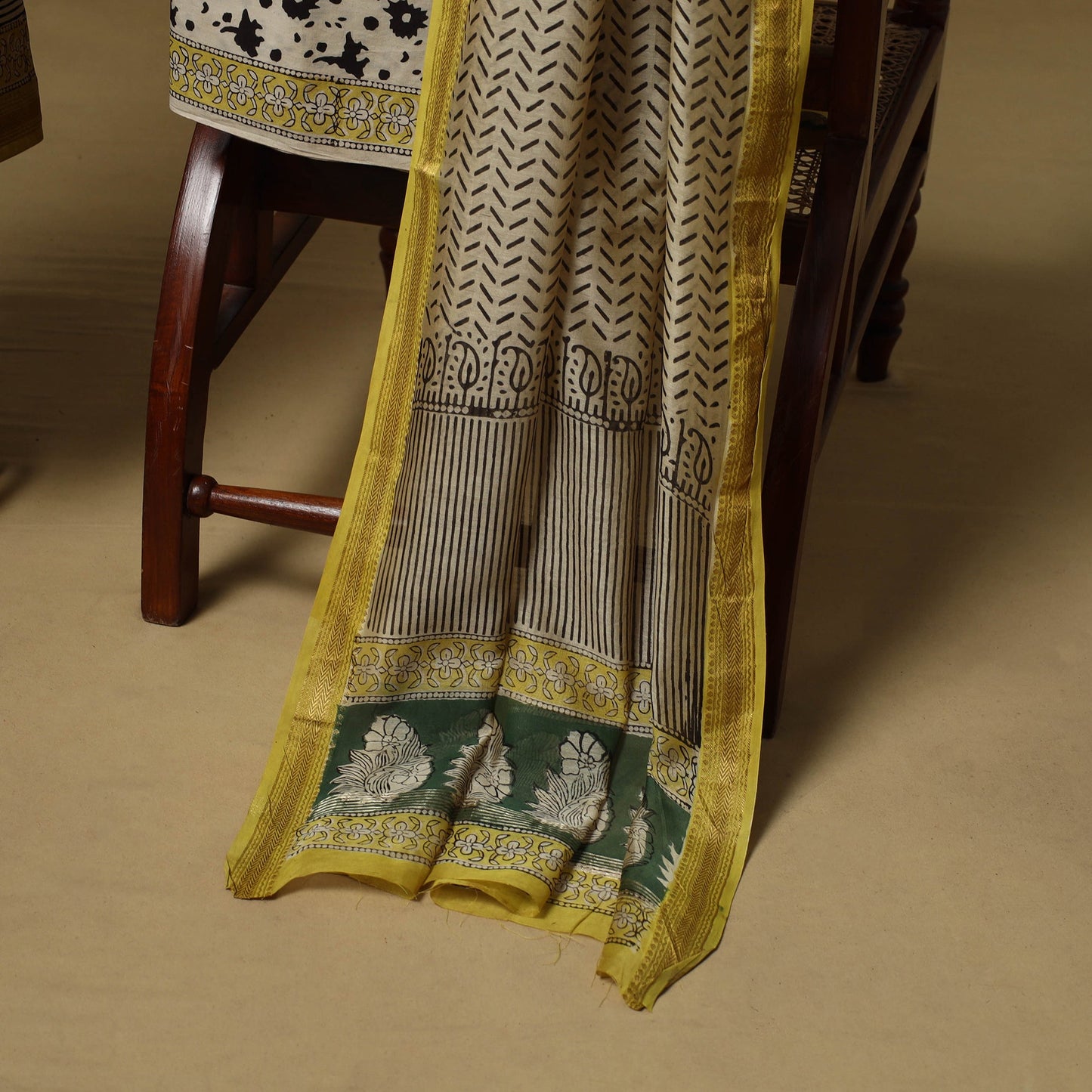 Maheshwari silk bagru hand 3pc unstitched dress material 10