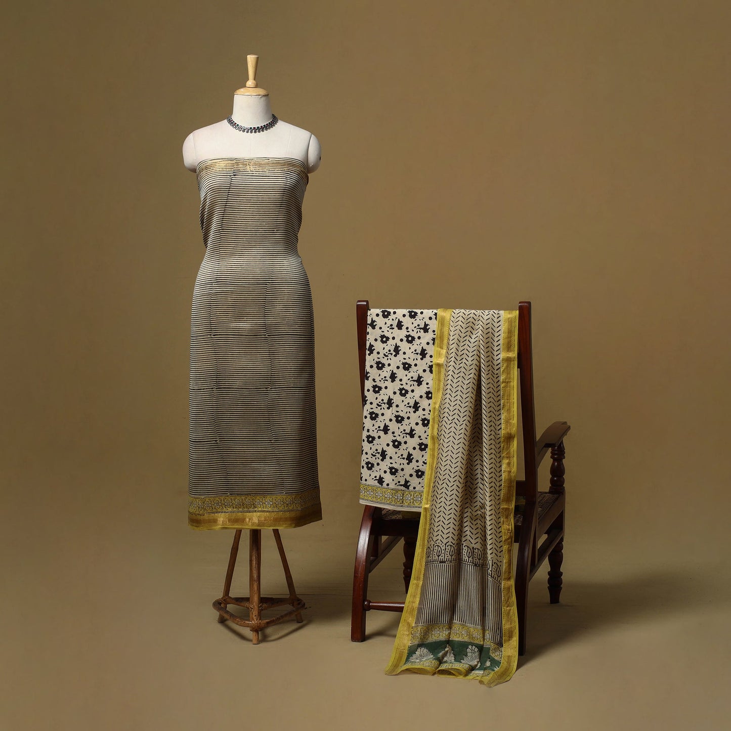 Maheshwari silk bagru hand 3pc unstitched dress material 10