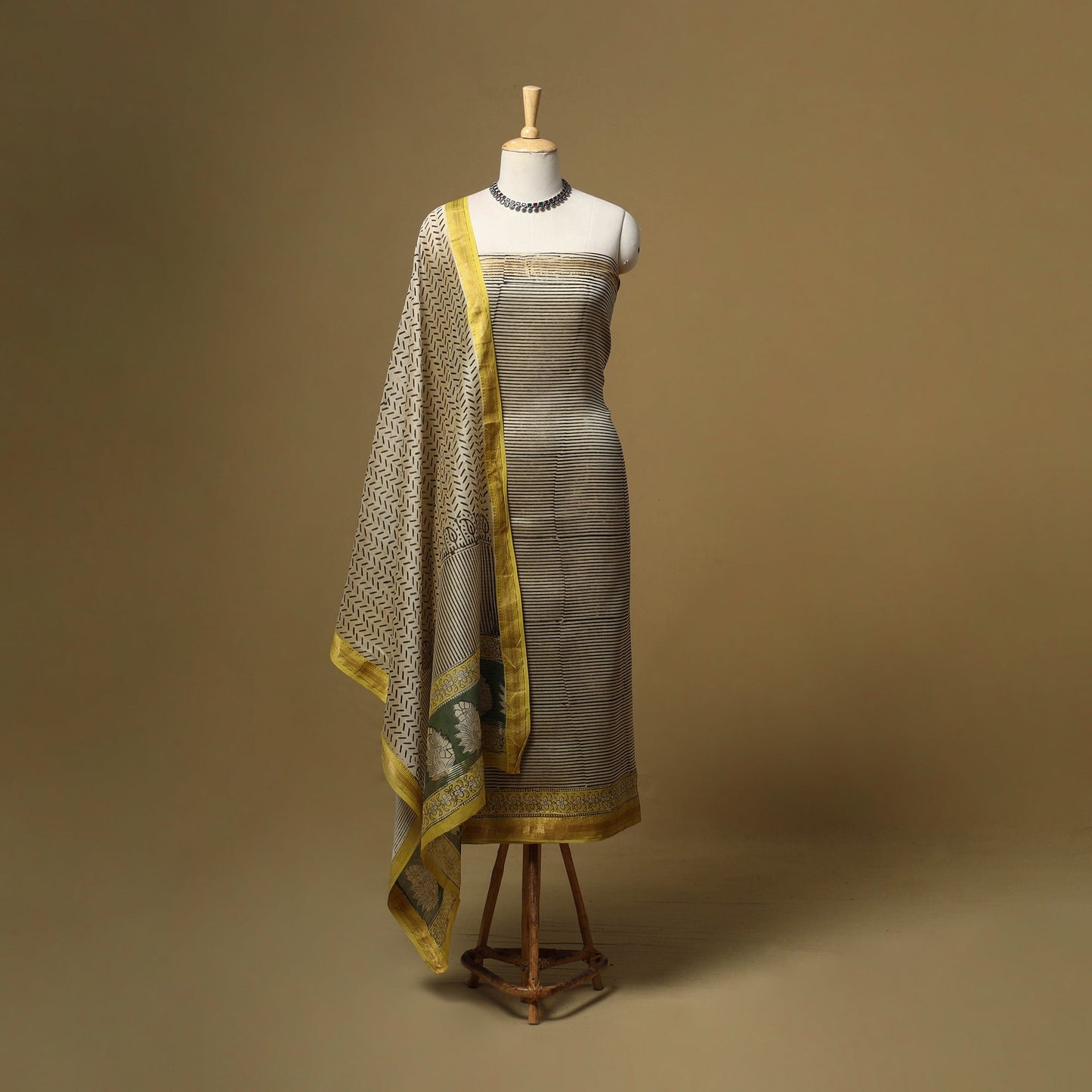 Maheshwari silk bagru hand 3pc unstitched dress material 10