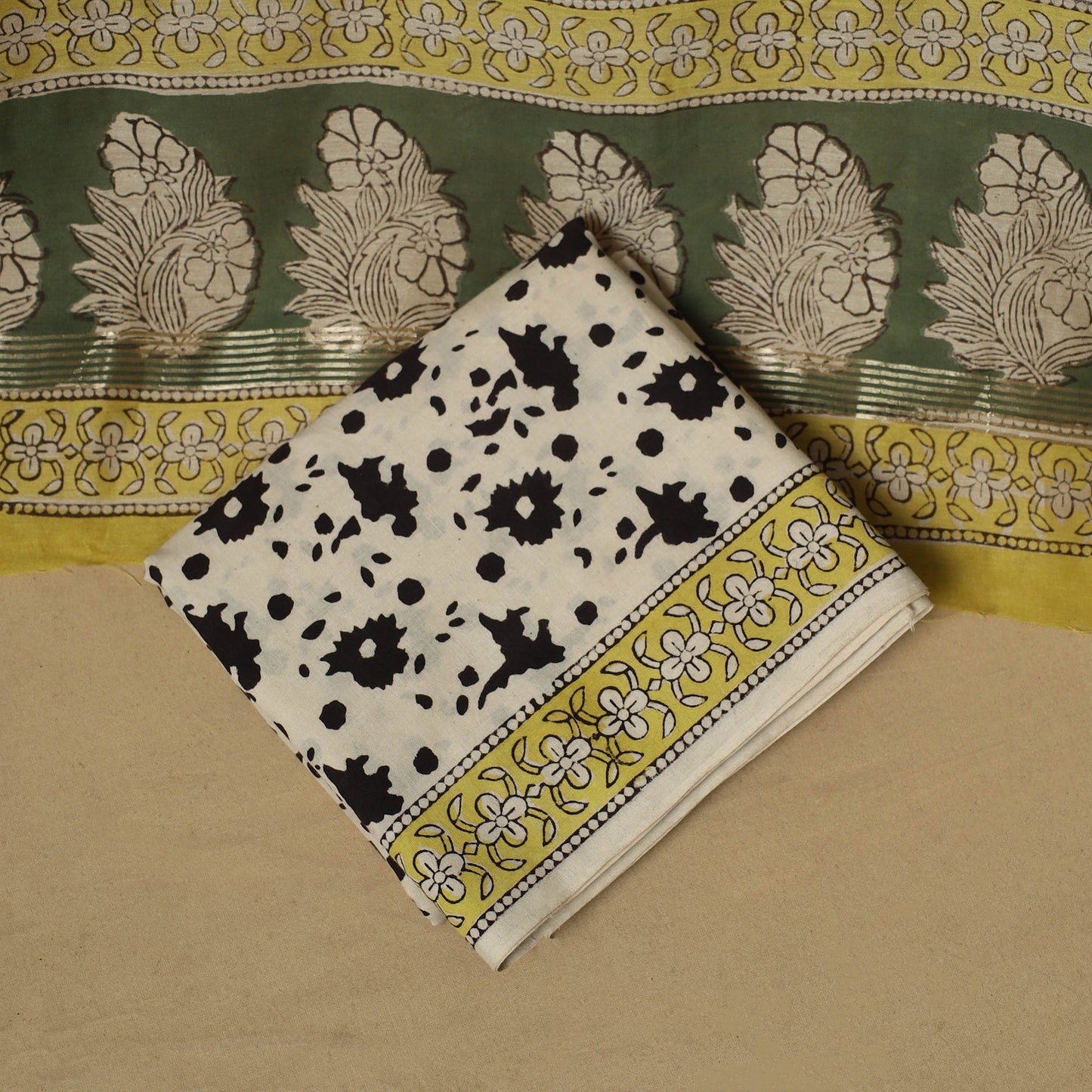 Maheshwari silk bagru hand 3pc unstitched dress material 10