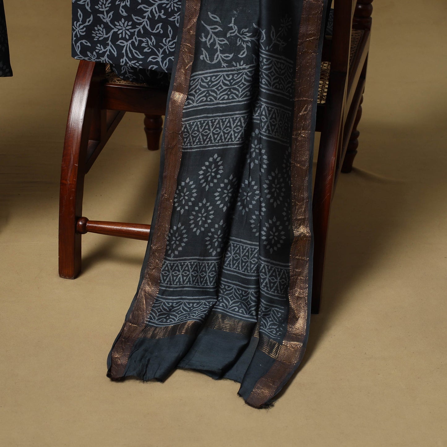 Maheshwari silk bagru hand 3pc unstitched dress material 19