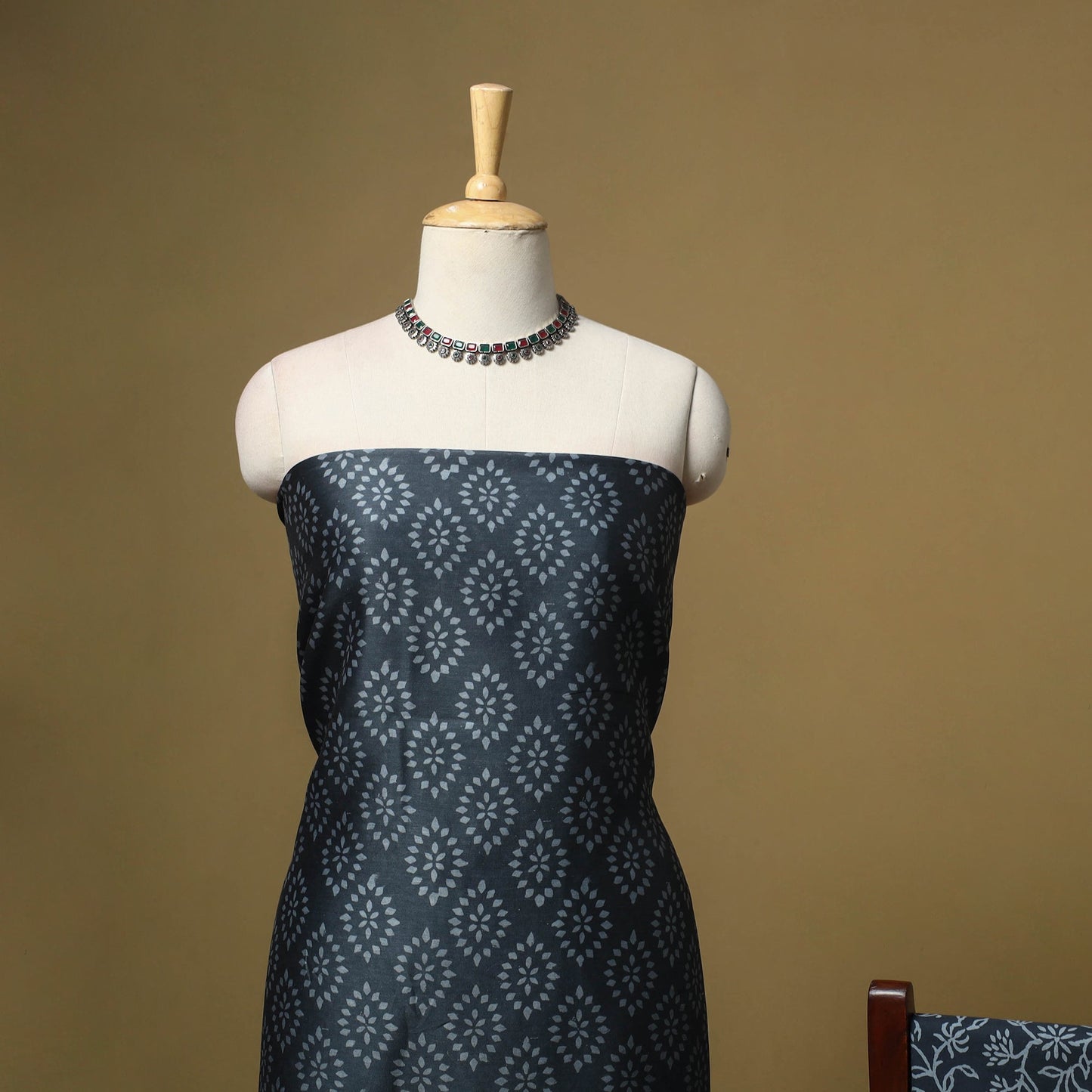 Maheshwari silk bagru hand 3pc unstitched dress material 19