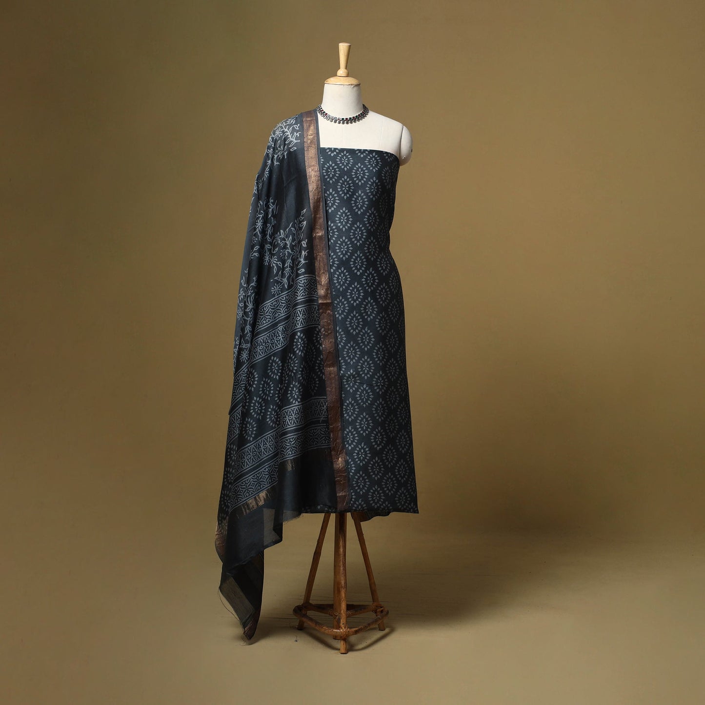 Maheshwari silk bagru hand 3pc unstitched dress material 19