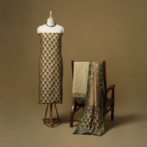 Maheshwari silk bagru hand 3pc unstitched dress material 22