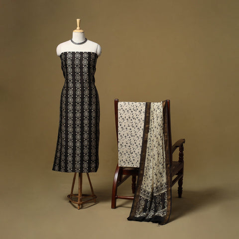 Maheshwari silk bagru hand 3pc unstitched dress material 24