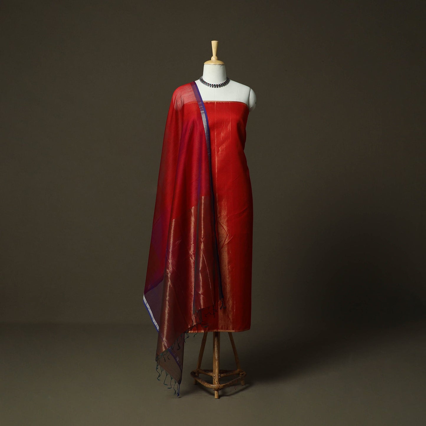 Maheshwari silk full tissue zari handloom 2pc unstitched