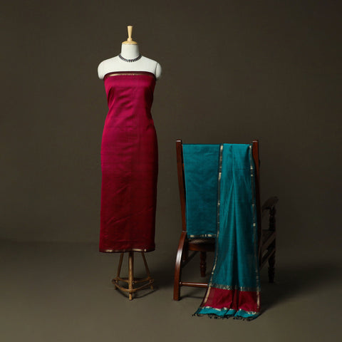 Maheshwari silk handloom 3pc unstitched dress material