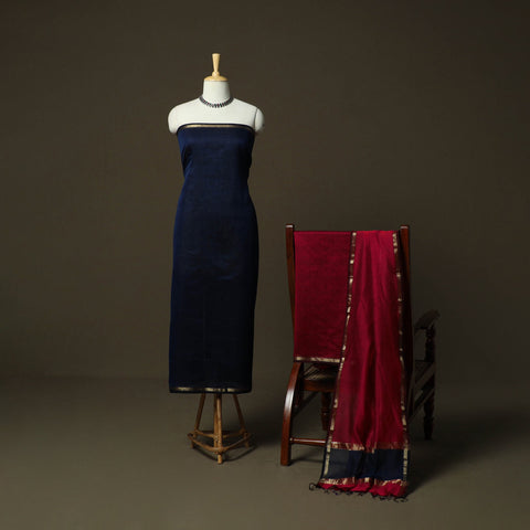 Maheshwari silk handloom 3pc unstitched dress material