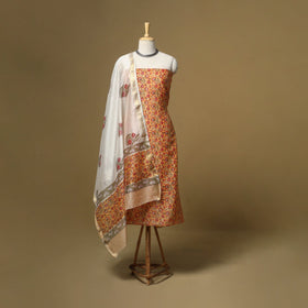 Maheshwari silk sanganeri hand 3pc unstitched dress