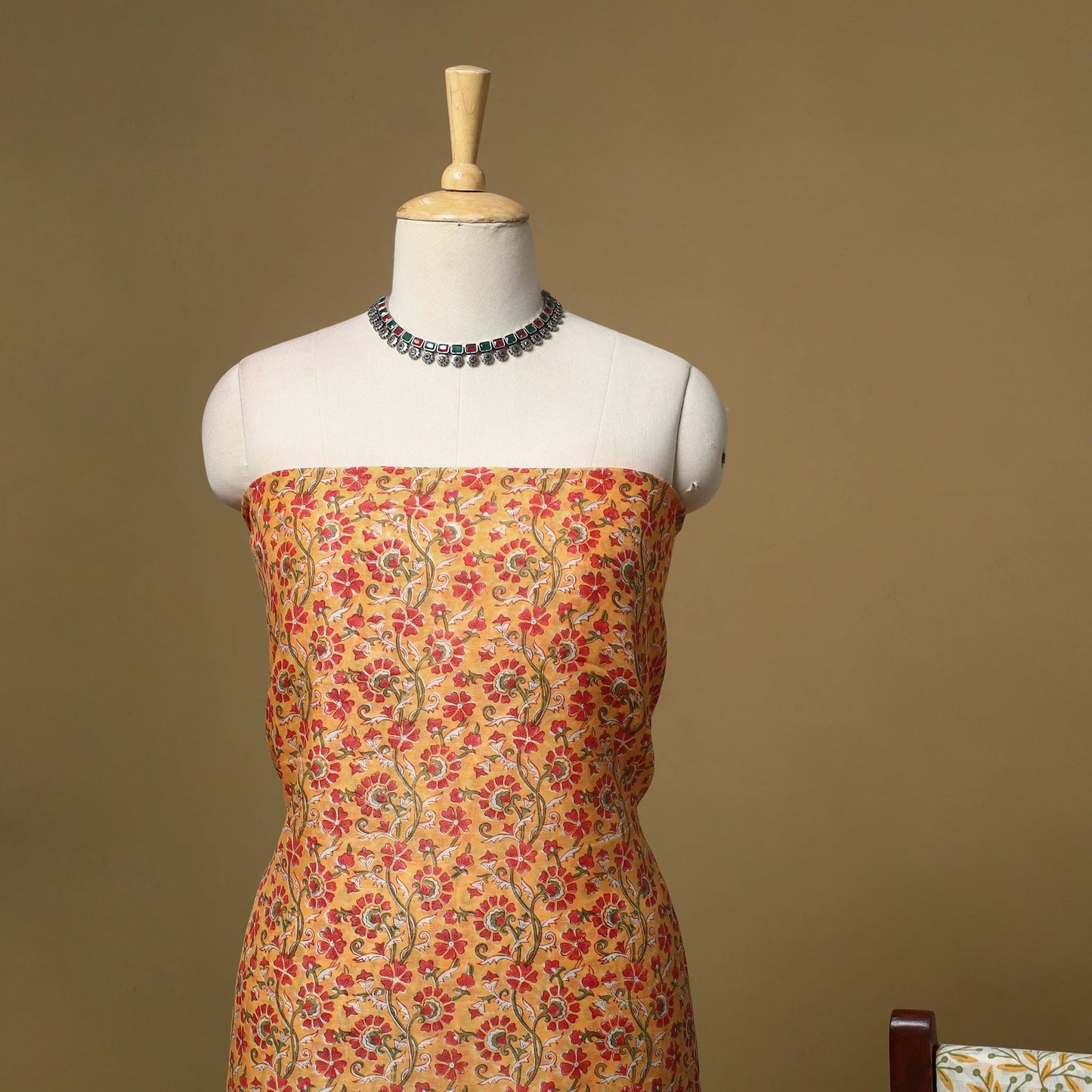 Maheshwari silk sanganeri hand 3pc unstitched dress