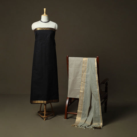 Mangalagiri cotton 3pc unstitched dress material with zari