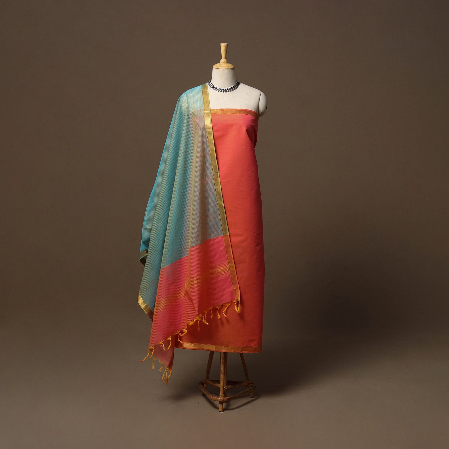 Mangalagiri natural dyed 3pc unstitched dress material 16