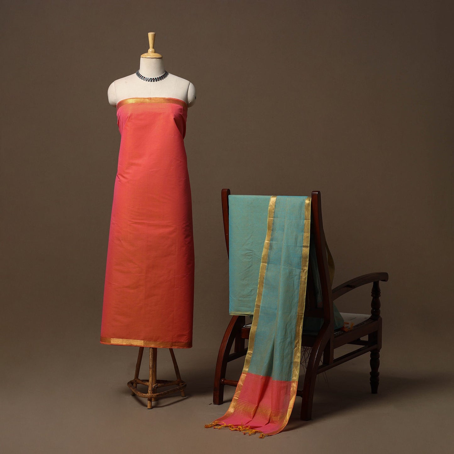 Mangalagiri natural dyed 3pc unstitched dress material 16