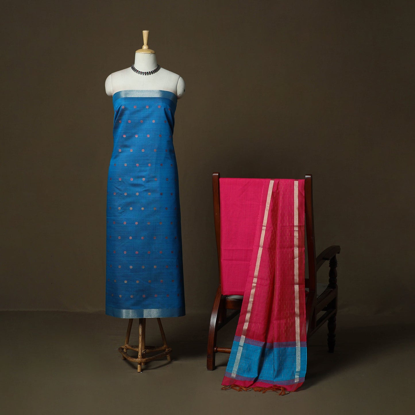 Mangalagiri silk cotton 3pc unstitched dress material