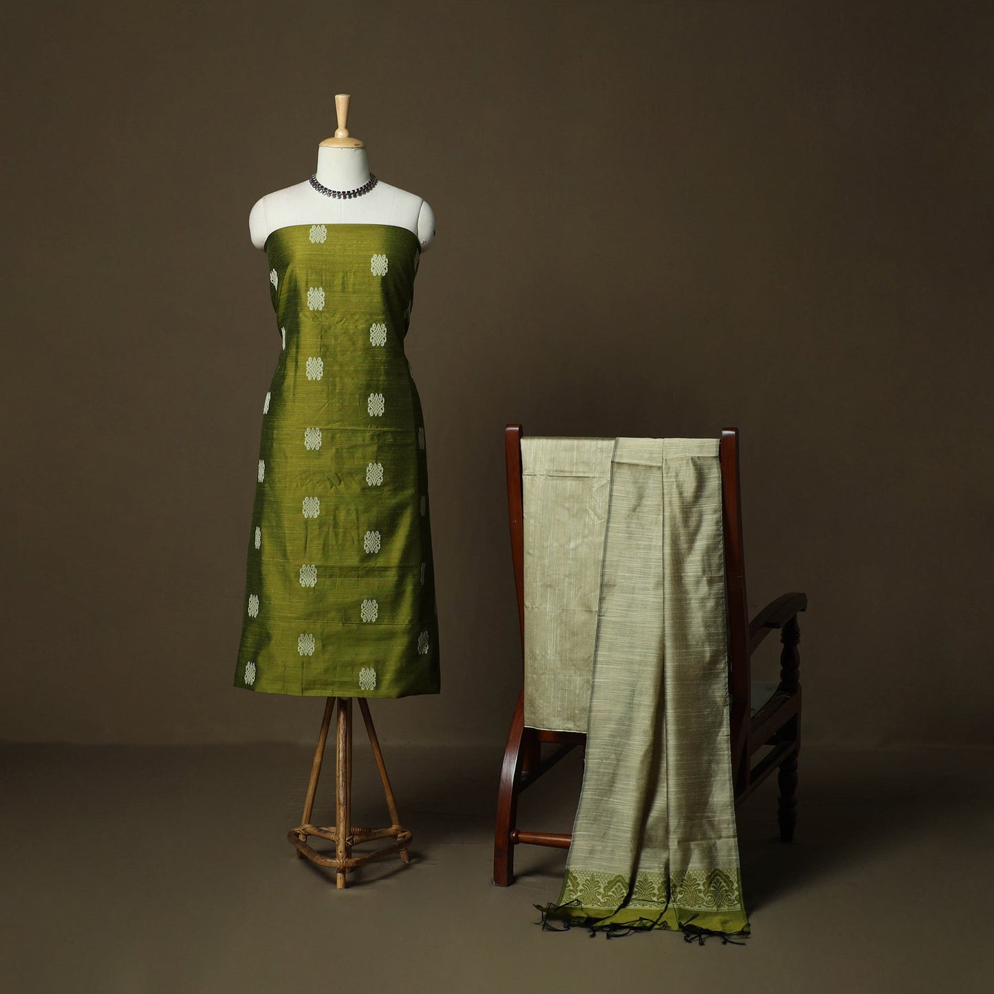 Mangalagiri silk cotton thread work 3pc unstitched dress