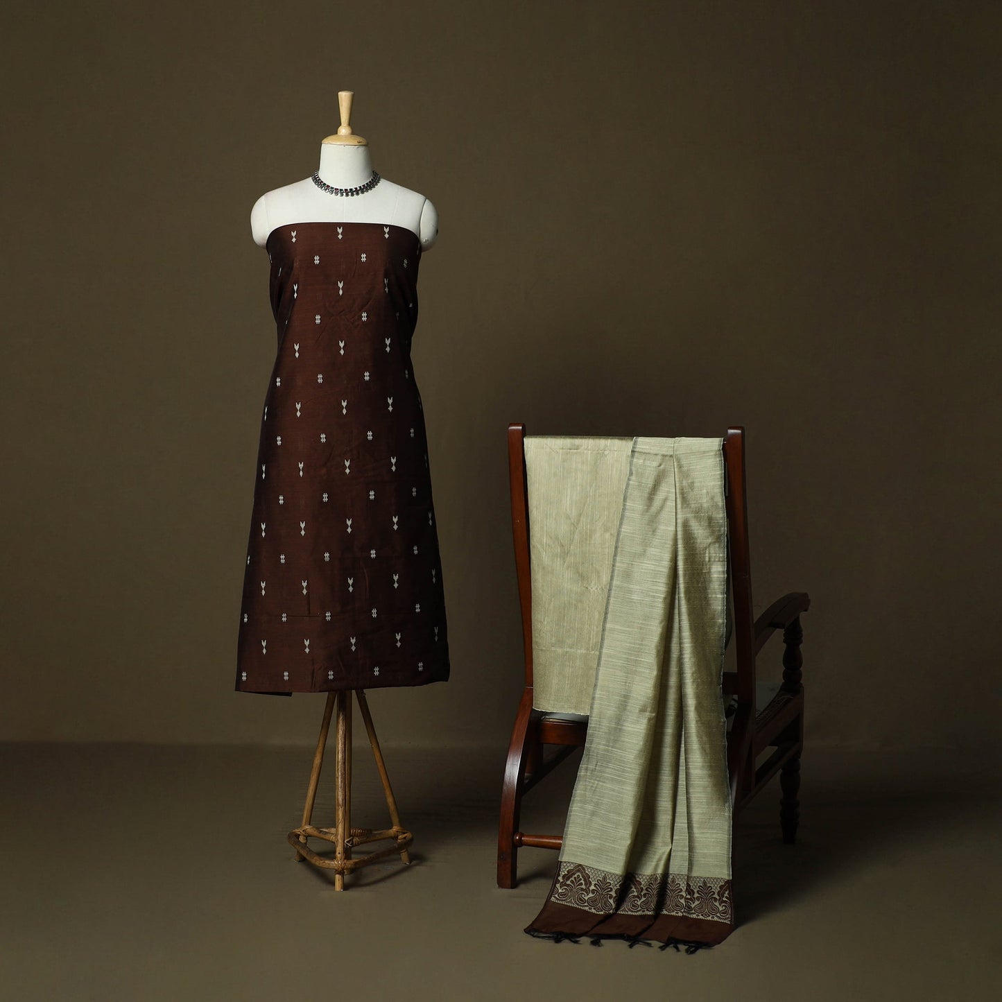 Mangalagiri silk cotton thread work 3pc unstitched dress