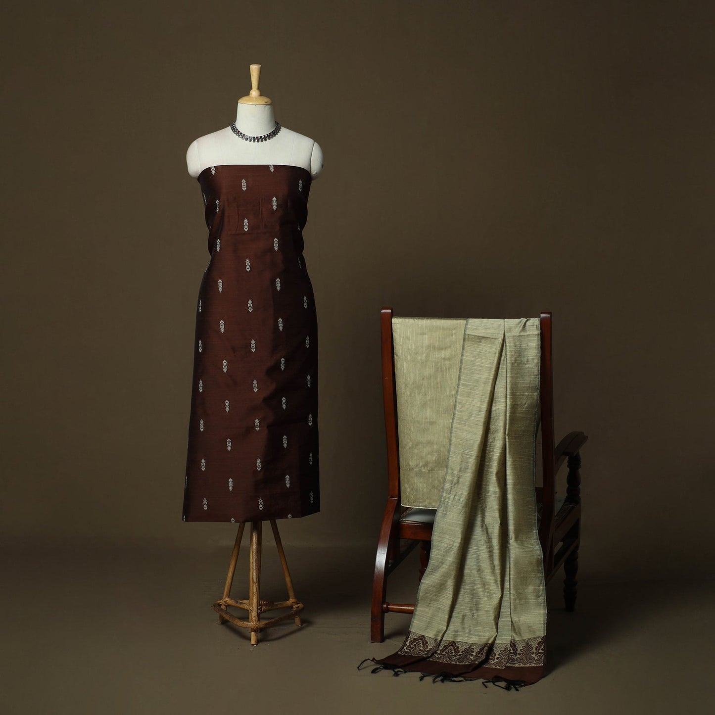 Mangalagiri silk cotton thread work 3pc unstitched dress