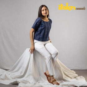  iTokri Casuals - Marian Blue Jacquard Cotton Crop Top 