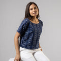  iTokri Casuals - Marian Blue Jacquard Cotton Crop Top 