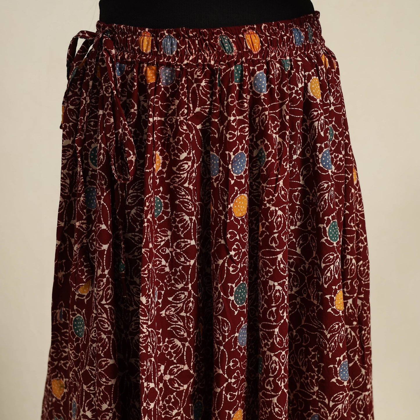  24 Kali Maroon Patchwork Batik Print Cotton Long Skirt