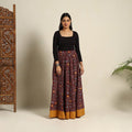  24 Kali Maroon Patchwork Batik Print Cotton Long Skirt
