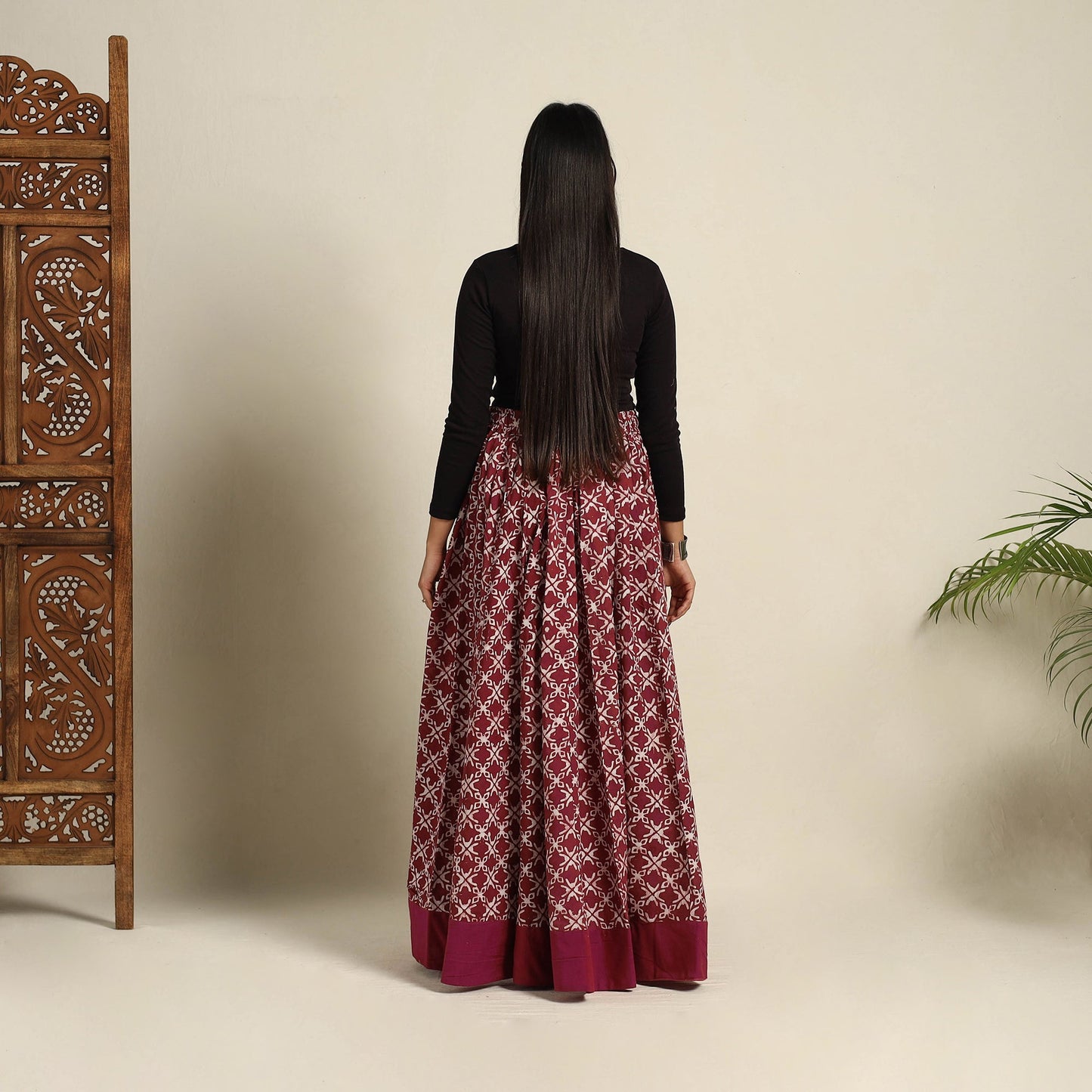 Maroon 24 Kali Patchwork Batik Print Cotton Long Skirt
