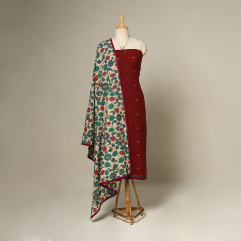 Maroon - 2pc cotton unstitched jacquard dress material