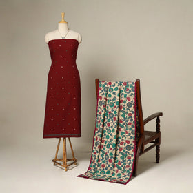 Maroon - 2pc cotton unstitched jacquard dress material