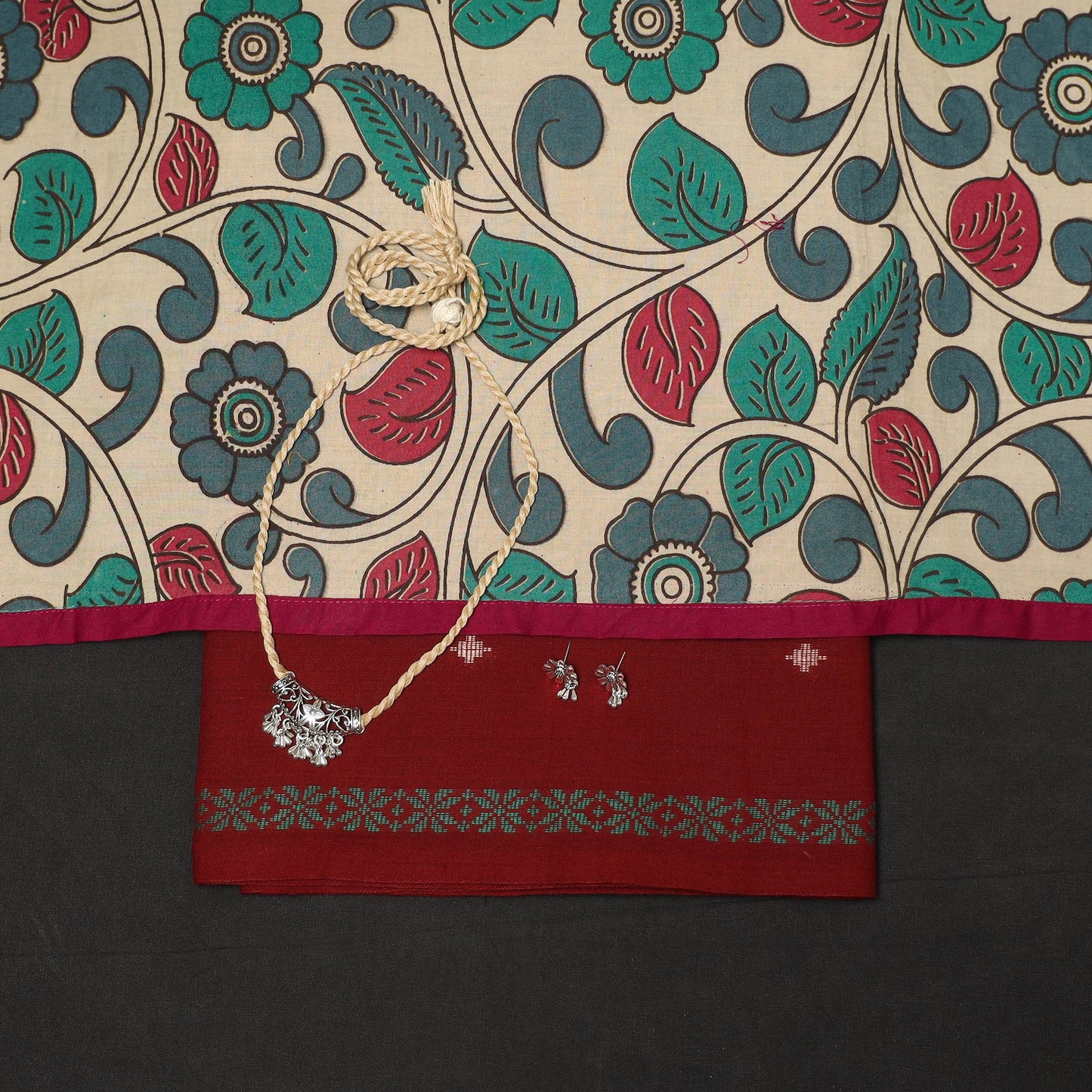 Maroon - 2pc cotton unstitched jacquard dress material