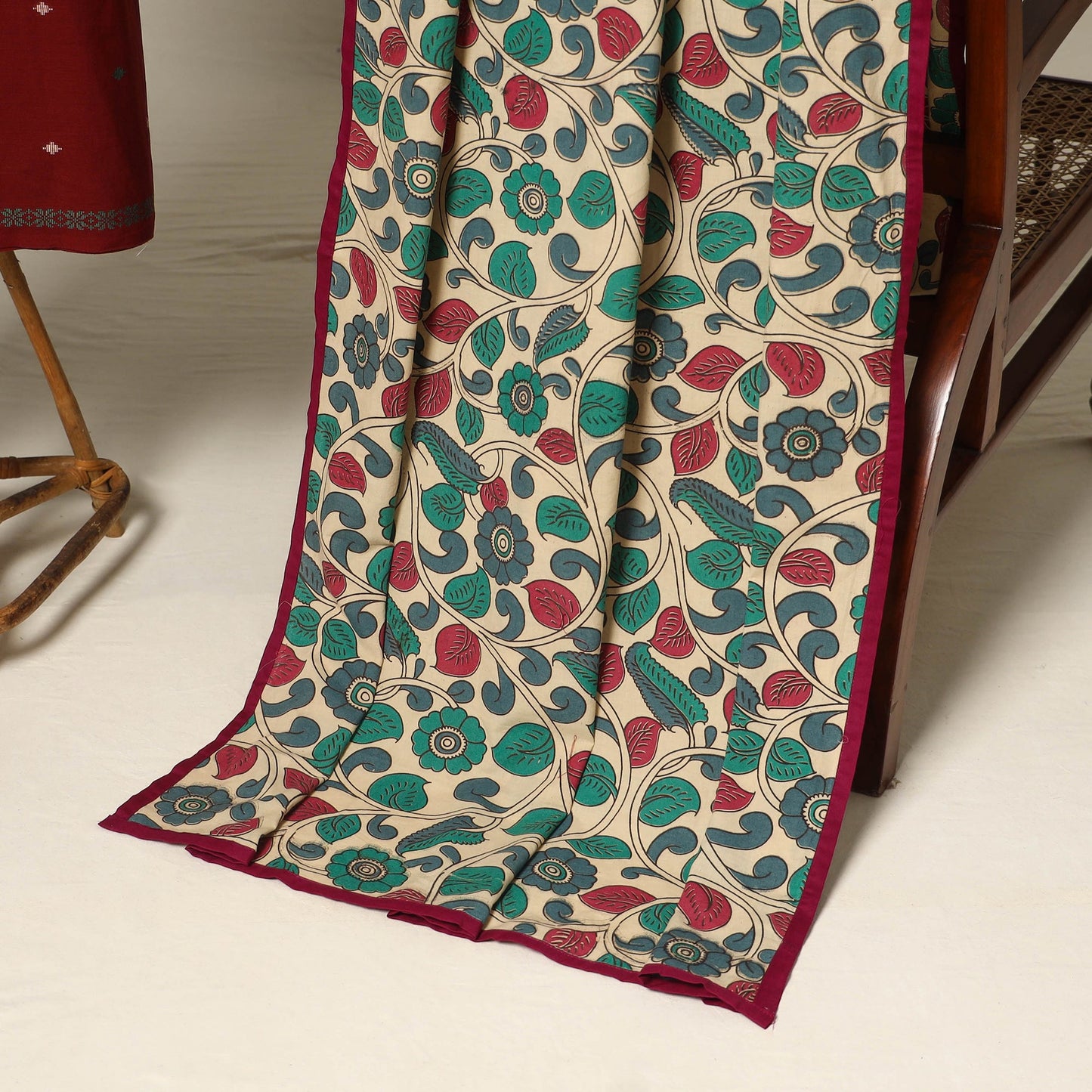 Maroon - 2pc cotton unstitched jacquard dress material