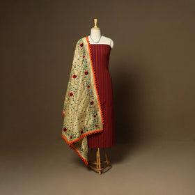 Maroon - 2pc cotton unstitched jacquard dress material