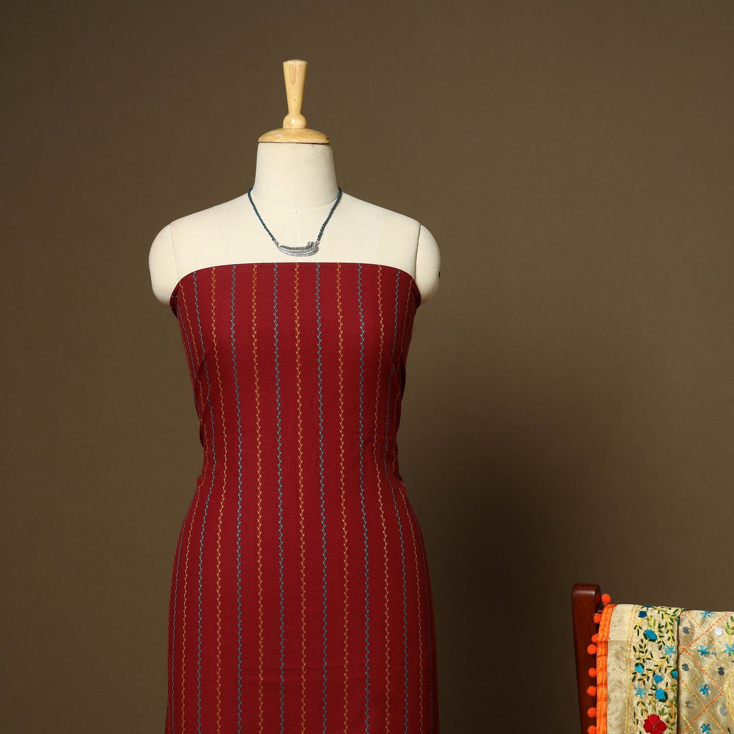 Maroon - 2pc cotton unstitched jacquard dress material