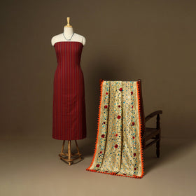 Maroon - 2pc cotton unstitched jacquard dress material