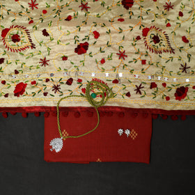 Maroon - 2pc cotton unstitched jacquard dress material