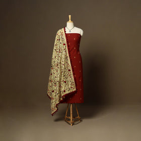 Maroon - 2pc cotton unstitched jacquard dress material