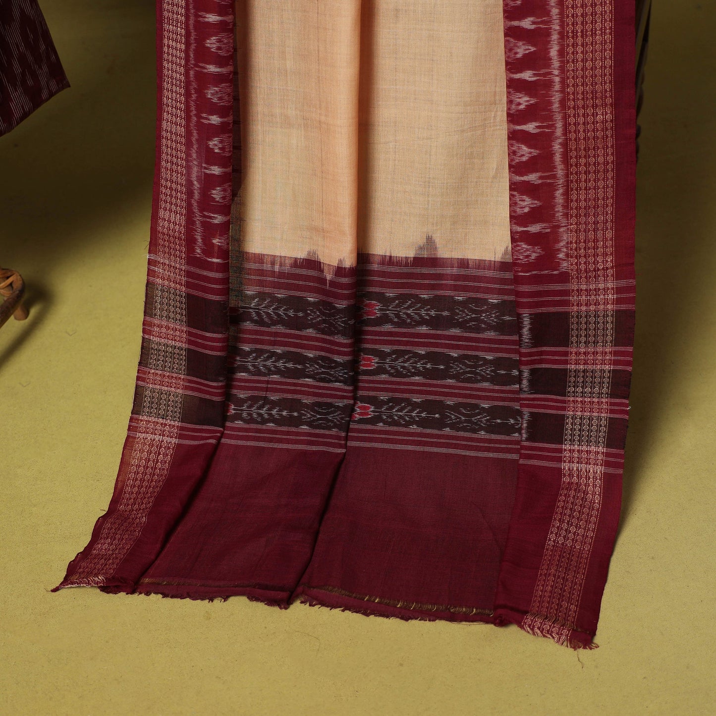 Maroon - 2pc cotton unstitched pochampally ikat dress