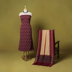 Maroon - 2pc cotton unstitched pochampally ikat dress