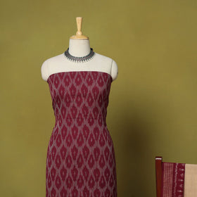 Maroon - 2pc cotton unstitched pochampally ikat dress