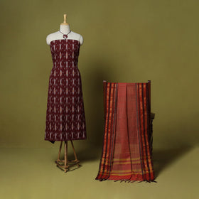Maroon - 2pc cotton unstitched pochampally ikat dress