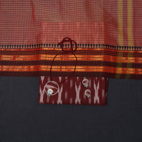 Maroon - 2pc cotton unstitched pochampally ikat dress