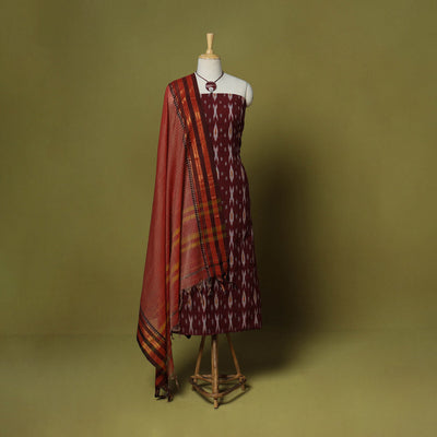 Maroon - 2pc cotton unstitched pochampally ikat dress