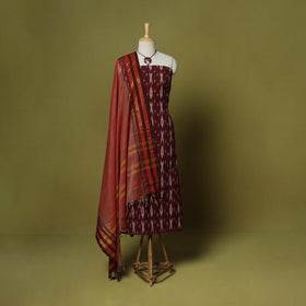 Maroon - 2pc cotton unstitched pochampally ikat dress