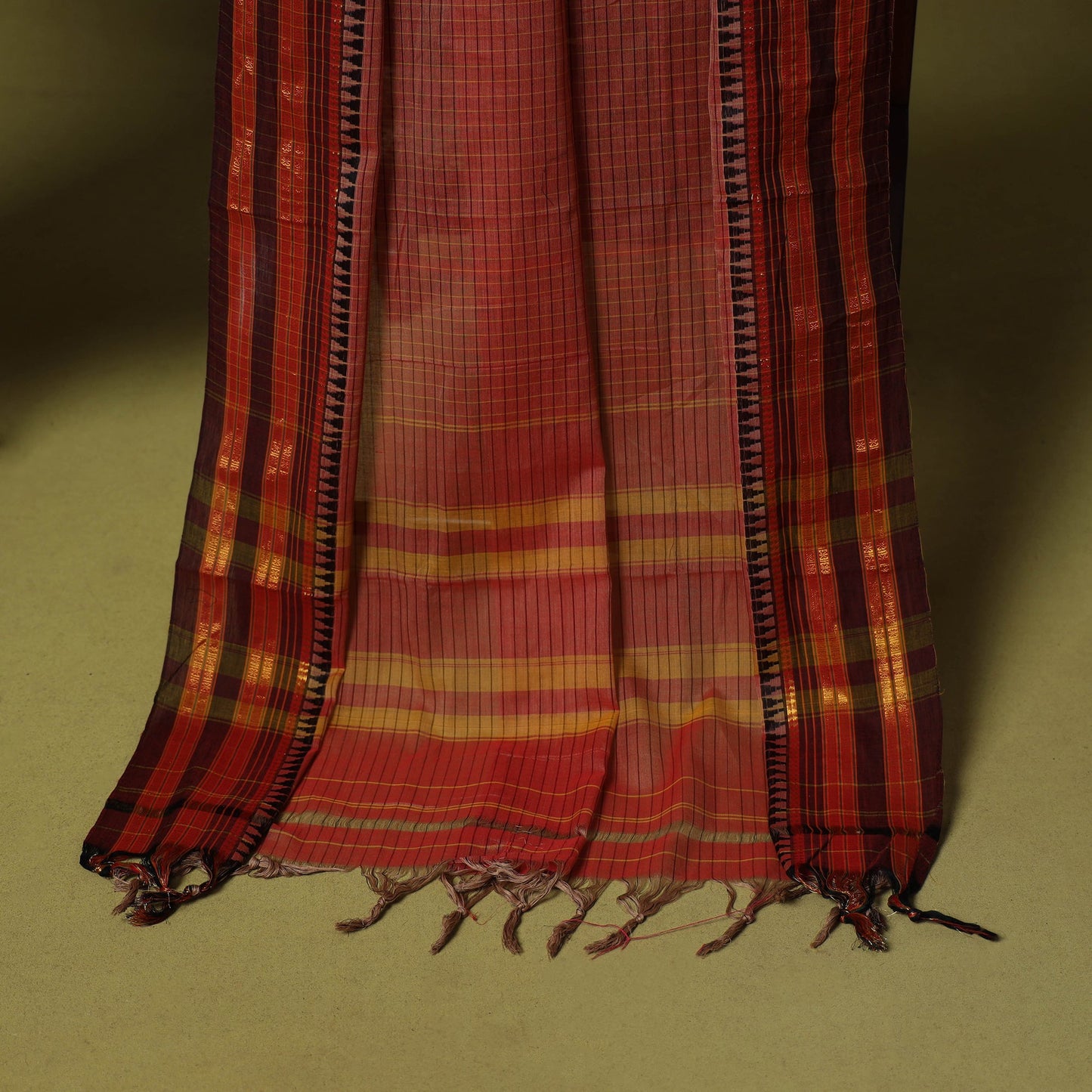 Maroon - 2pc cotton unstitched pochampally ikat dress