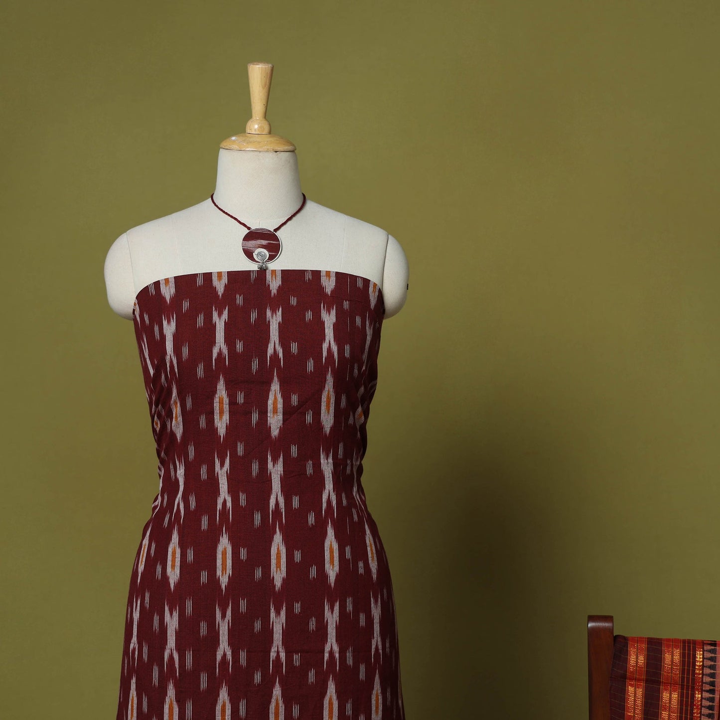 Maroon - 2pc cotton unstitched pochampally ikat dress