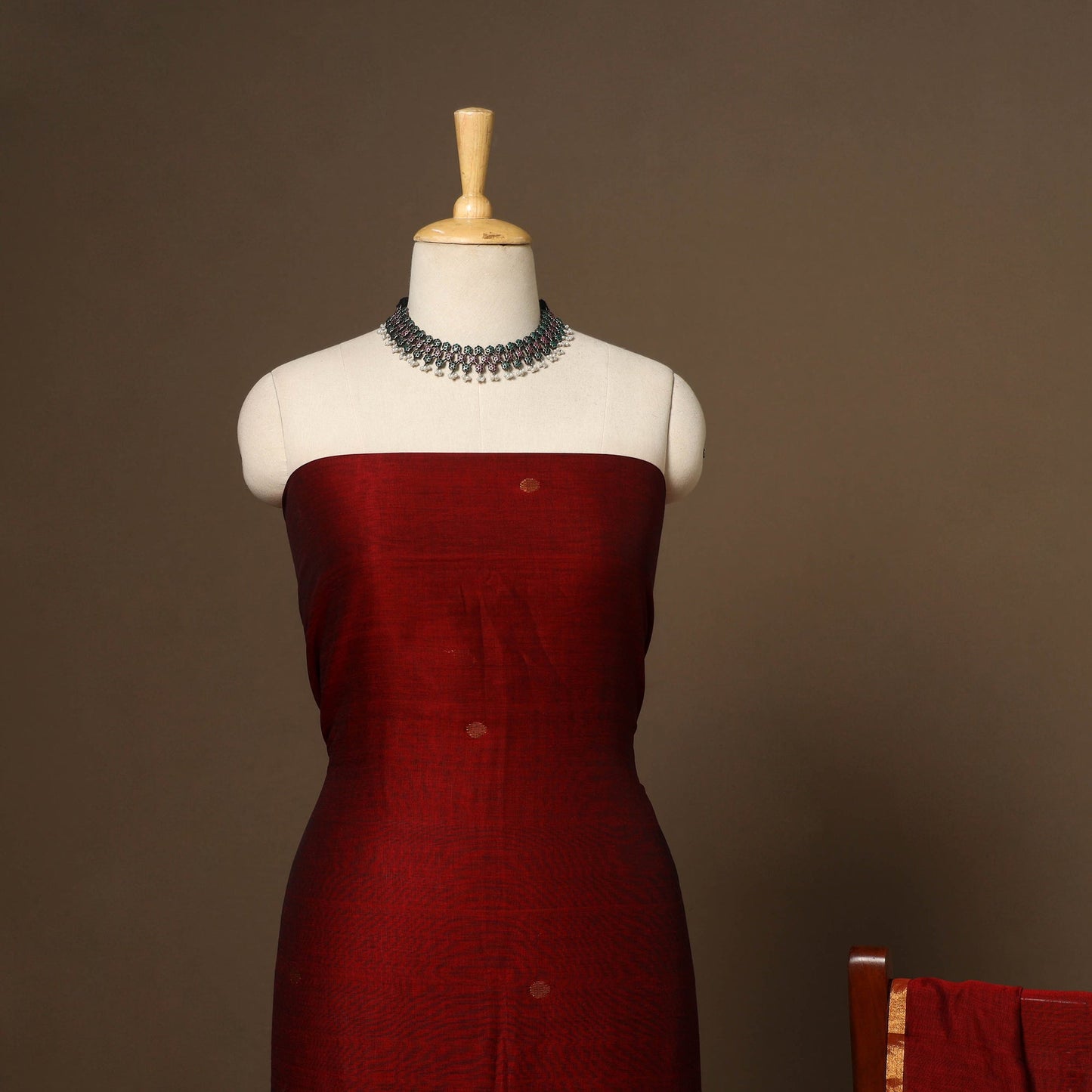 Maroon - 2pc handloom cotton unstitched phulia jamdani