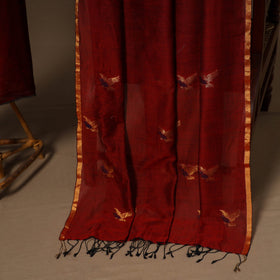 Maroon - 2pc handloom cotton unstitched phulia jamdani